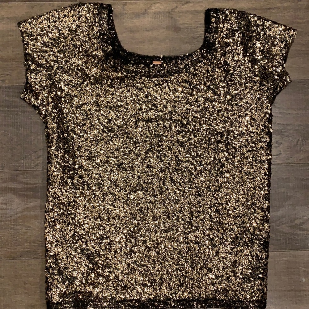 FREE PEOPLE gold sequint top